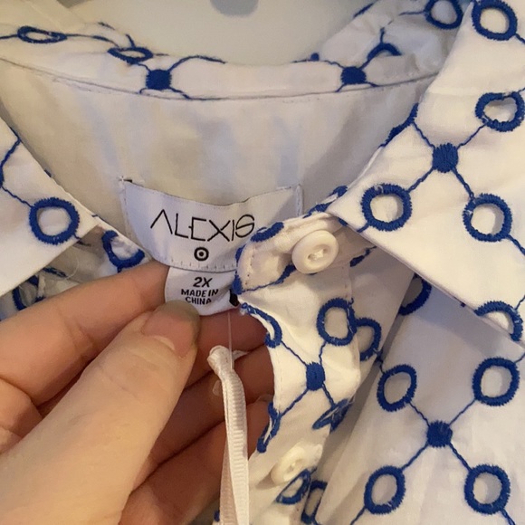 💥🆕NWT Alexie X Target Eyelet Det Tulip Sleeve Dress Blue White 2x MSRP $… - Picture 9 of 9